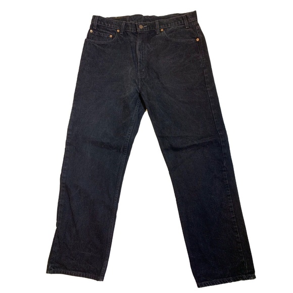 Vintage 90s Levis 505 Regular Straight Leg Grunge Black Denim Jeans Size 37x29.5